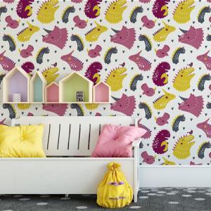 PAPEL DE PAREDE INFANTIL DINOSSAURO (0006) ADESIVO VINIL  COLORIDO FOSCO CORTE RETO 